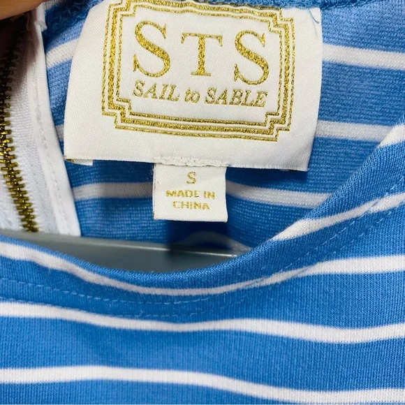 STS Sail To Sable Shift Dress Womens S Blue Striped Short Sleeve Crew Neck Coast - Picture 5 of 9